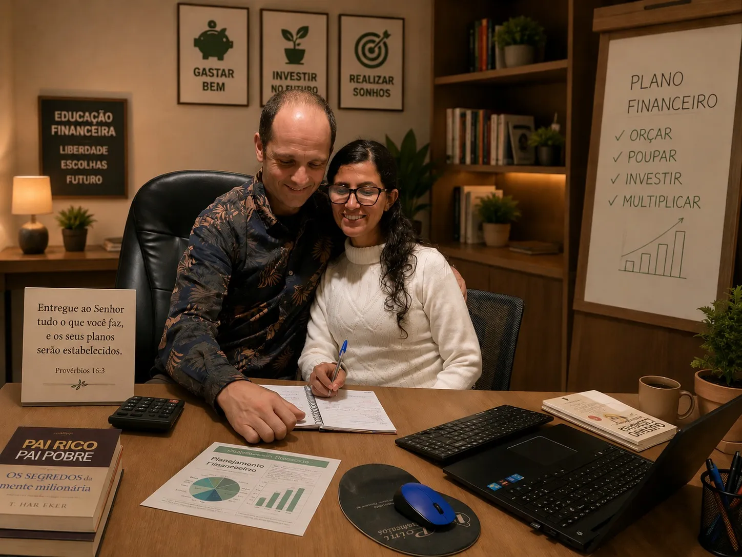 Casal organizando as finanças da família